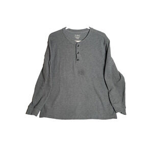LL Bean Shirt Mens Large Gray Thermal Henley Waffle Knit Long Sleeve Cotton